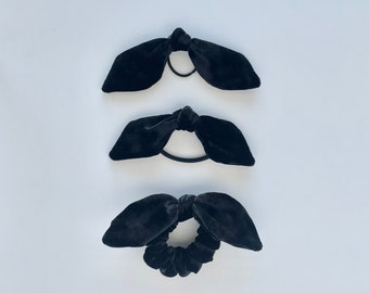 Velvet Noir - Black Bunny Ear Bows and Scrunchies