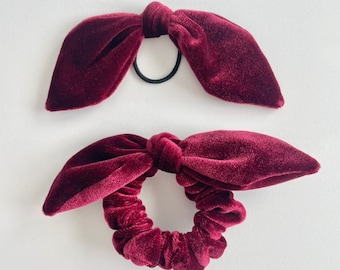 Bordeaux - Velvet Bunny Ear Bows and Scrunchies