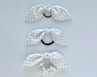 Croix Blanche - White Bunny Ear Bows and Scrunchies