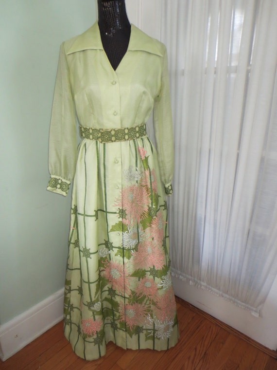 Green Floral Print Shaheen Hostess Dress