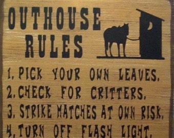 Outhouse Rules Western Primitive Rustic Distressed Country Flat Canvas Panel Sign Home Decor