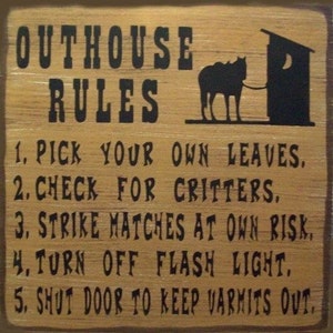 Outhouse Rules Western Primitive Rustic Distressed Country Flat Canvas Panel Sign Home Decor