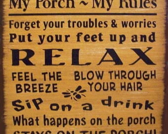 My Porch My Rules Primitive Rustic Country Canvas Sign Home Decor