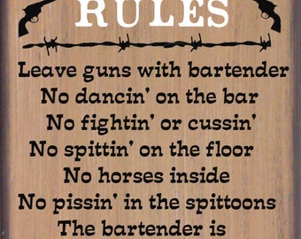Saloon Rules Western Primitive Rustic Distressed Country Canvas Sign Home Decor