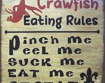 Crawfish Eating Rules Cajun Rustic Primitive Country Distressed Canvas Sign Home Decor