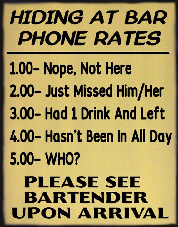 Hiding at Bar Phone Rates Humerous Bartender Billiards Pool Etsy