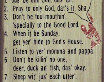 Cajun 10 Commandments Primitive Rustic Country Flat Canvas Panel Sign Home Decor
