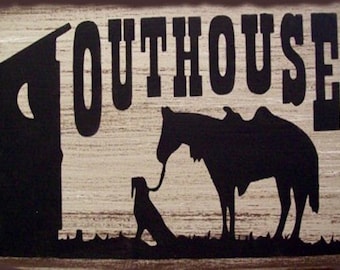 Outhouse Horse & Dog Western Primitive Rustic Distressed Country Canvas Sign Home Decor