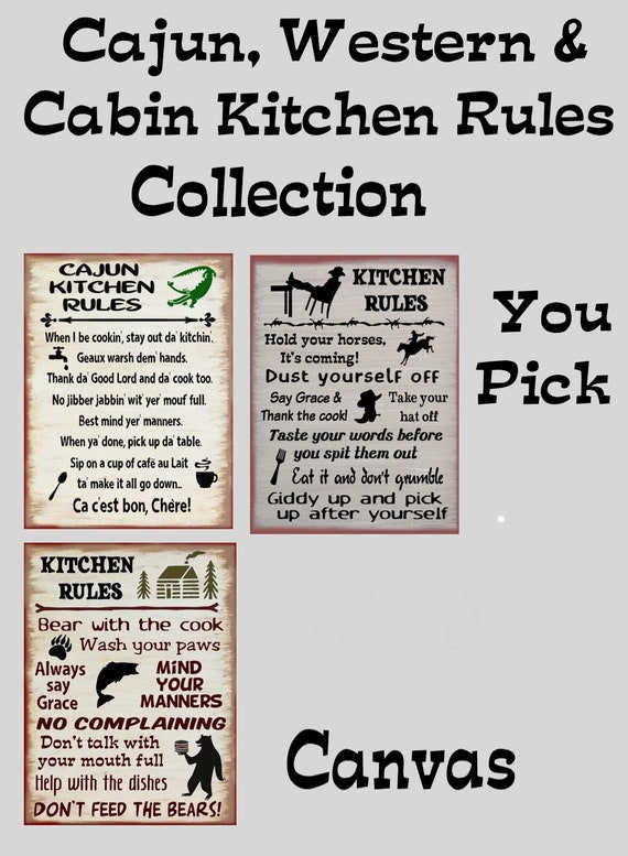 Western Cajun Or Cabin Kitchen Rules You Pick Primitive Etsy