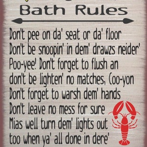 Cajun Bath Rules Humerous Primitive Rustic Country Canvas Sign Home Decor