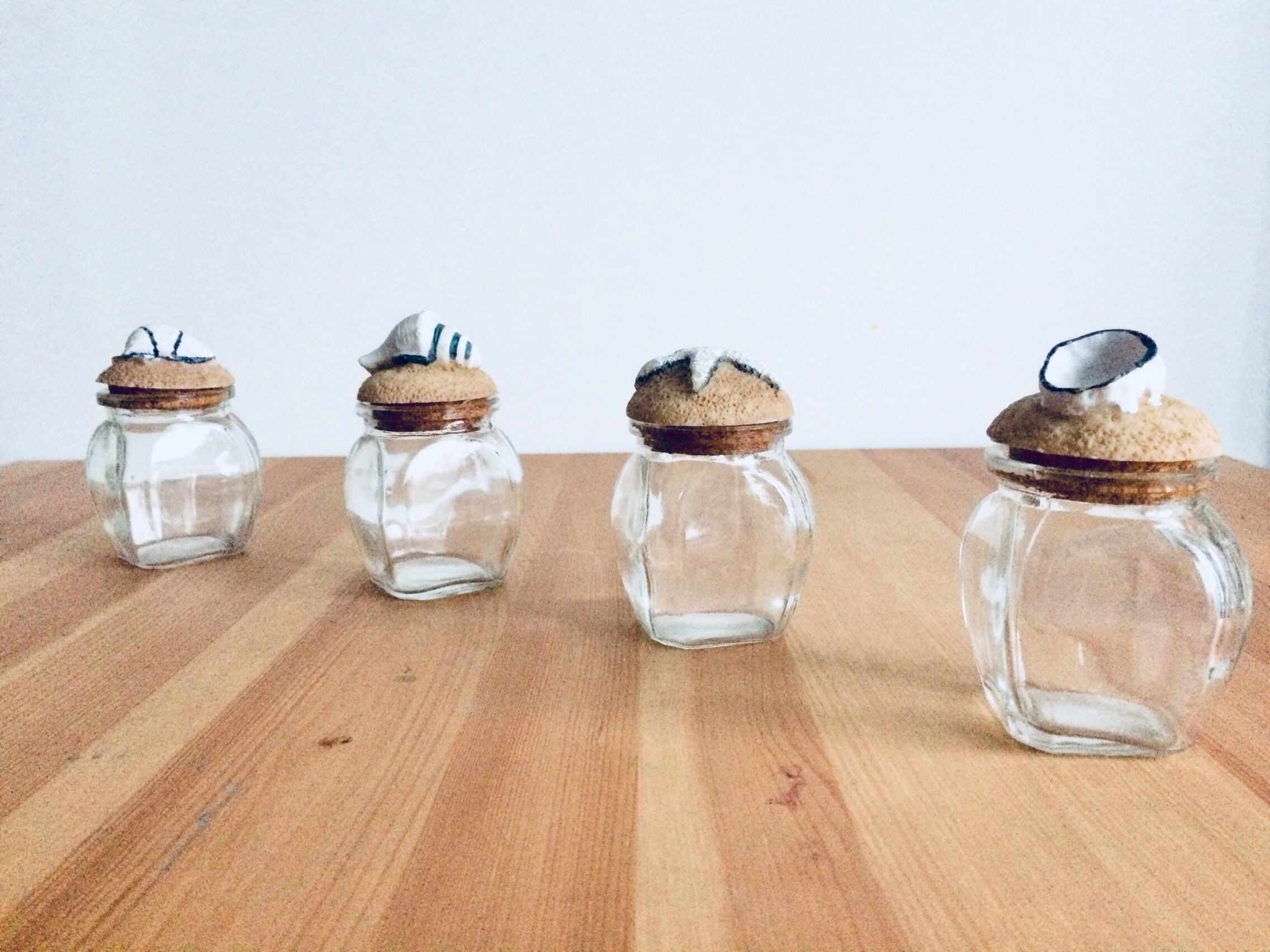 Bocaux d'épices | x4Vintage en Verre avec Couvercles Coquillages.decoration Marine.