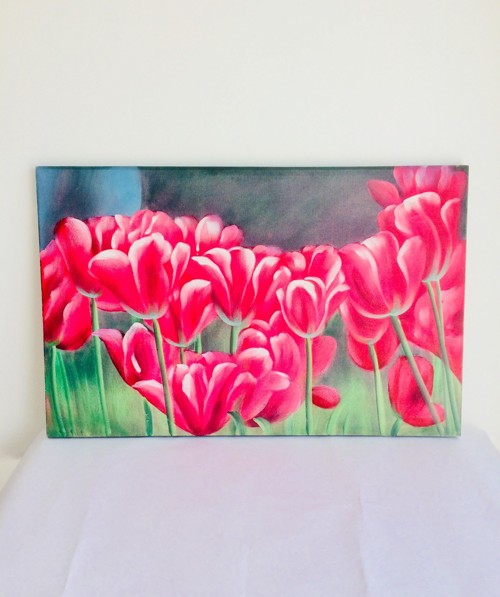 Tableau Rectangulaire de Peinture Printanier Tulipes Rouges.