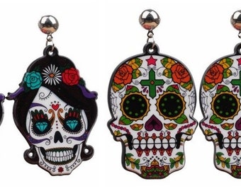 Fashion Colorful Sugar Skull Earrings Personality Acrylic Skeleton