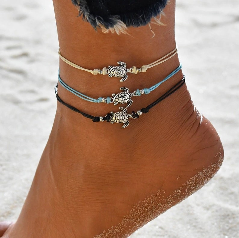 Adorable Summer Beach Turtle Shaped Charm Rope String Anklets For Women Ankle Bracelet Woman Sandals On the Leg Chain Foot 