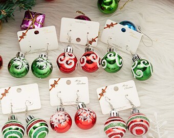 Christmas Bulb Drop Earrings Colorful Festive Ball Dangle Earrings