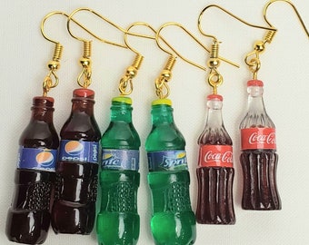 Resin Handmade  Earrings Adorable Dangling Coke Bottles