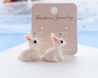 Cute Rabbit Drop Earrings For Women Girls Handmade