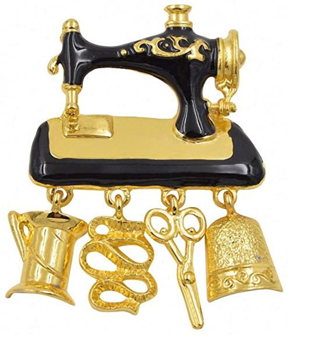 Black Enamel Sewing Machine Brooches Women Gold Brooch Etsy