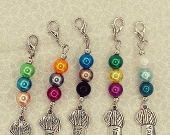 Set of 5 Stitch Markers Yarn Charm Knitter Crochet Claw Clasp