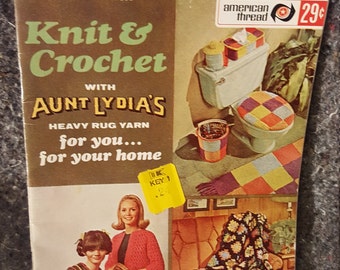 Star Book #203 KNIT & CROCHET with Aunt Lydias Heavy Rug Yarn Pattern Book 1970s