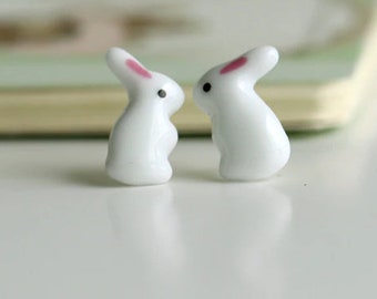 Cute  Rabbit Earrings White Rabbit Pink ears Great for Easter Everyday Use Ladies or Little Girl Earrings