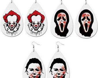 Michael Myers - Scream - IT Leather Drop Earrings Handmade