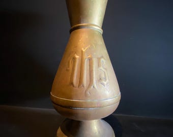 Characterful Antique Church / Altar Vase with JHS Inscription / Christogram