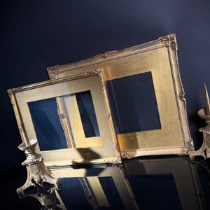 Lot de 2 cadres photo dorés antiques | Détail d'angle orné | Or brillant