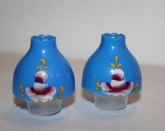 Salt and Pepper Shakers Plastic Blue Hand Painted