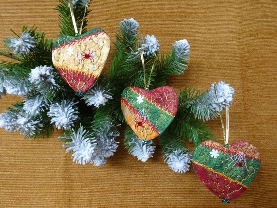 Christmas Heart Crazy Quilt Ornaments Christmas Decoration Etsy