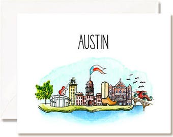 Austin Illustration Card - Handmade - Set of 10 - A2 Blank