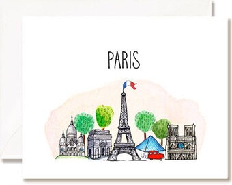 Paris Illustration Card - Handmade - Set of 10 - A2 Blank