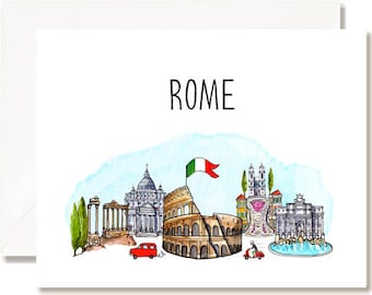 Rome Illustration Card - Handmade - Set of 10 - A2 Blank