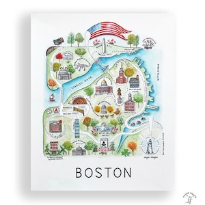 Boston City Map Art Print - Watercolor