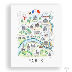 Paris City Map Art Print - Watercolor