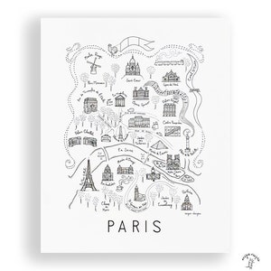 Impression d'art plan de la ville de Paris - noir et blanc