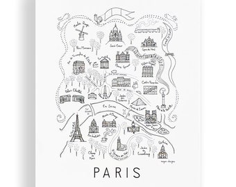 Paris City Map Art Print - Black & White