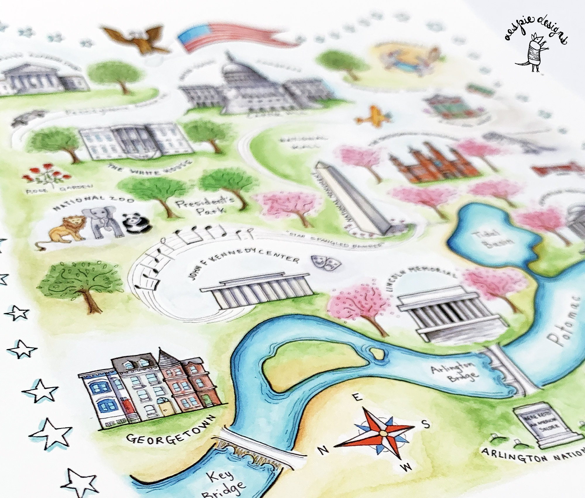 Washington DC City Map Art Print - Watercolor - Etsy