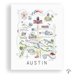 Austin City Map Art Print - Watercolor