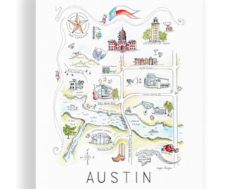 Austin City Map Art Print - Watercolor