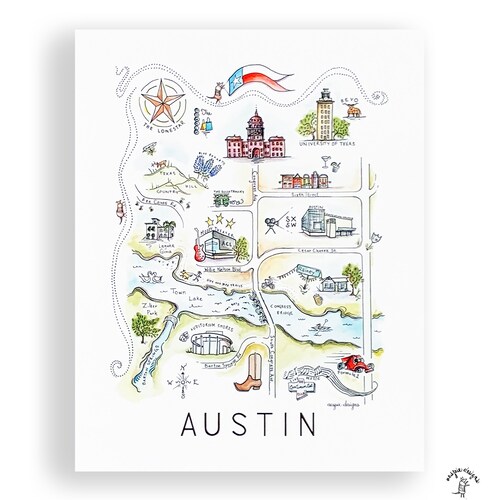 Austin Map 13 X 19 / Austin Print / Art Print / Austin Gifts / Etsy