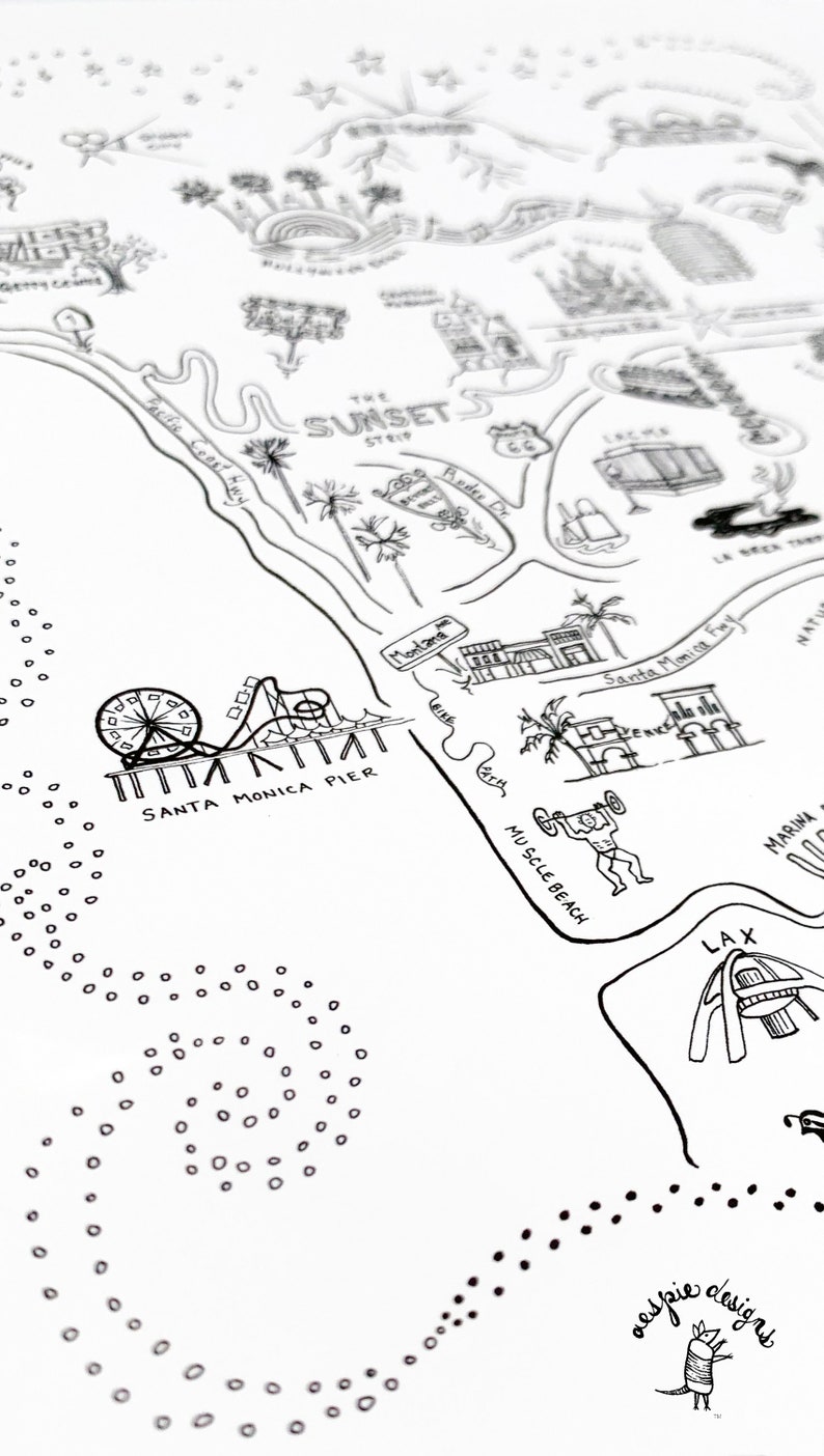Los Angeles City Map Art Print Black &amp; White - Etsy