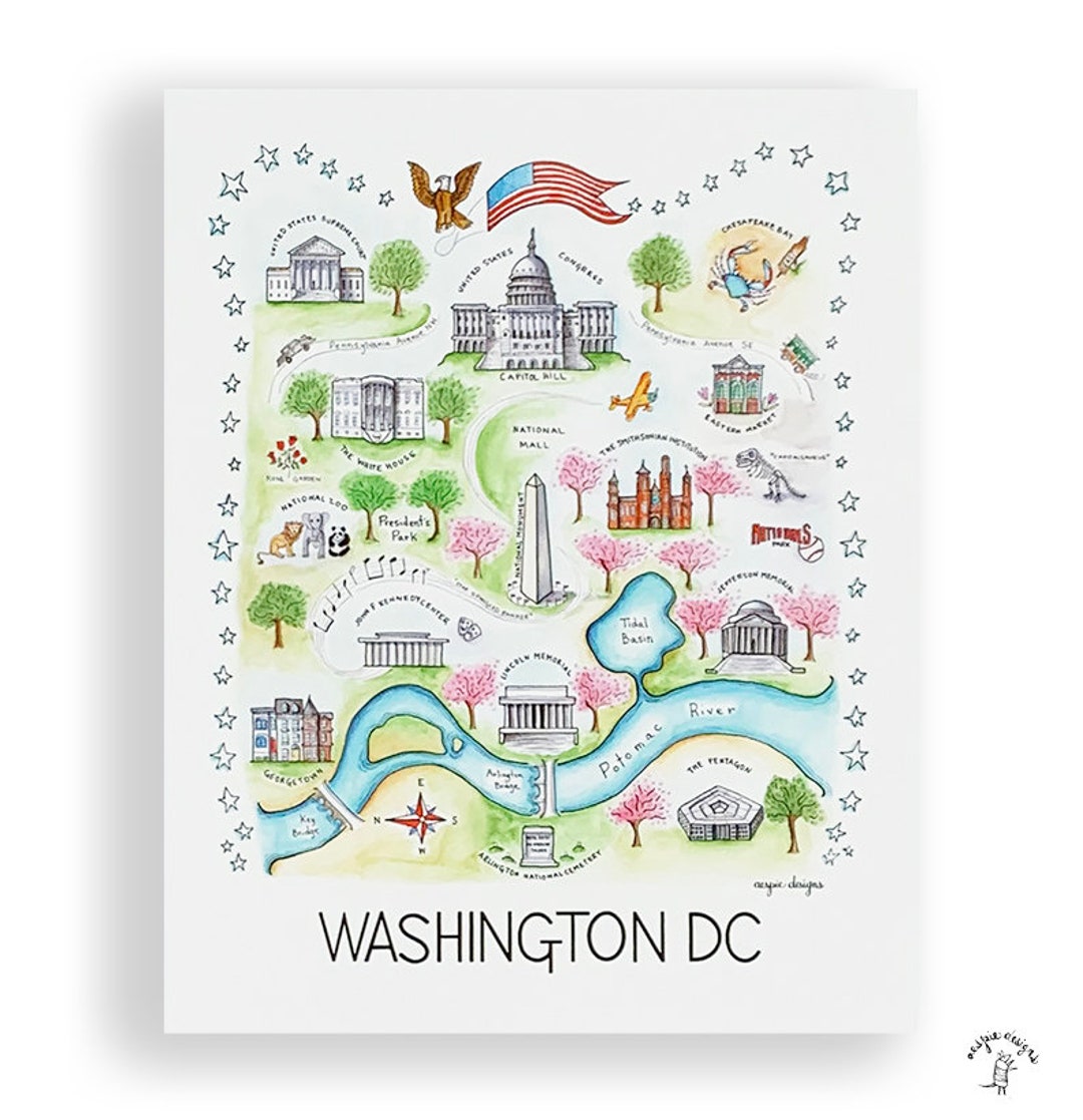 Washington DC City Map Art Print - Watercolor - Etsy