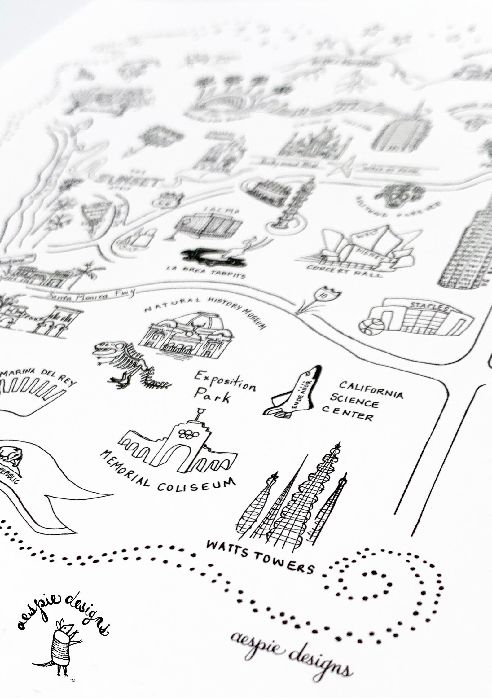 Los Angeles City Map Art Print Black &amp; White - Etsy