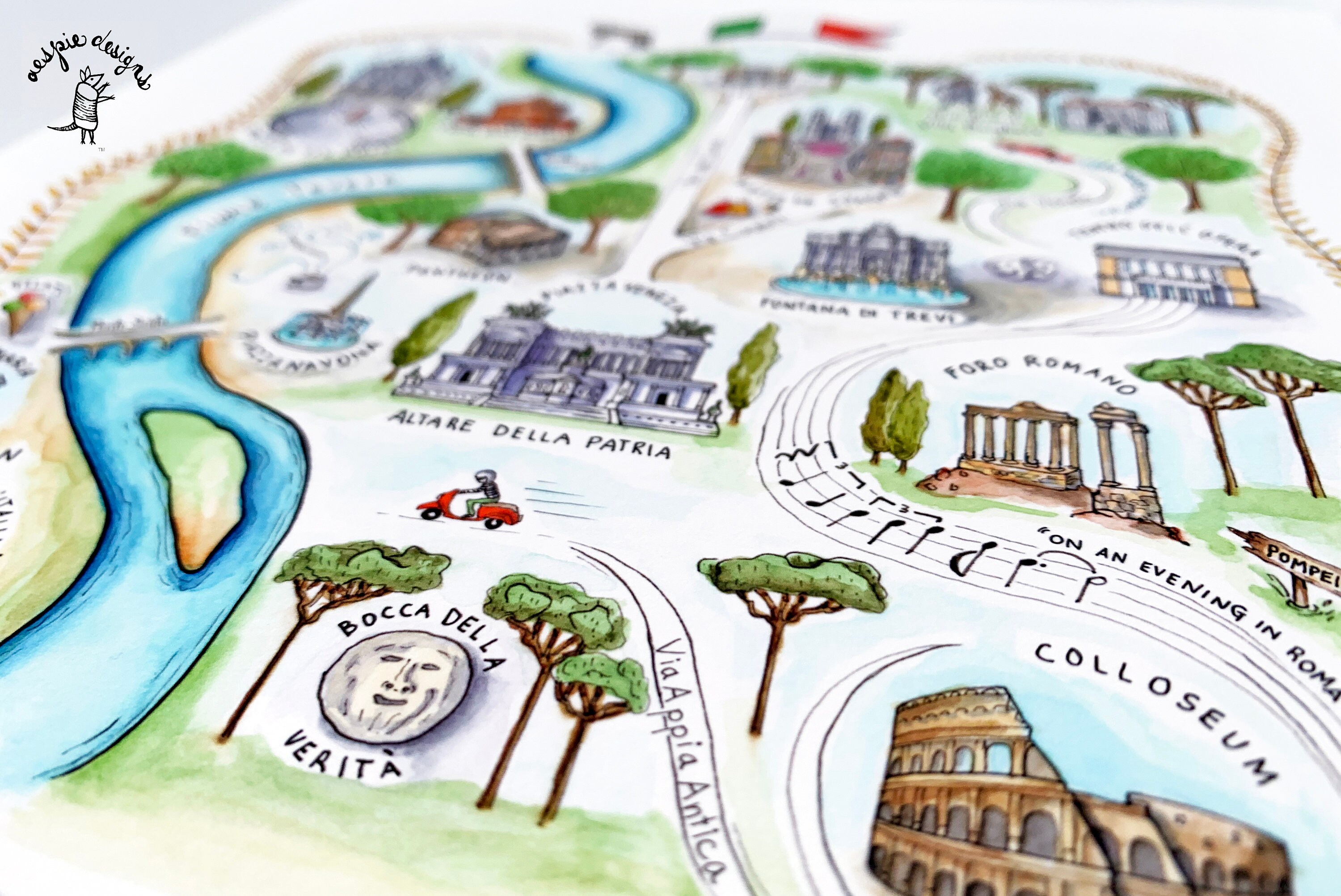 Rome City Map Art Print - Watercolor - Etsy