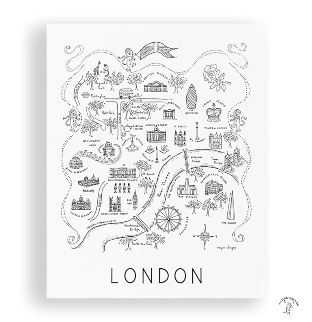 London City Map Art Print - Black &amp; White - Etsy