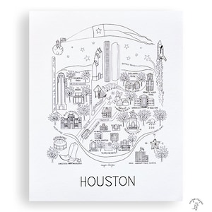Houston City Map Art Print Black & White