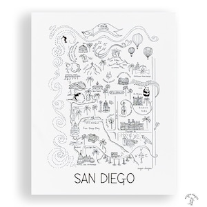 San Diego City Map Art Print - Black & White