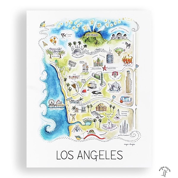 Los Angeles City Map Art Print - Watercolor