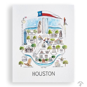 Houston City Map Art Print - Watercolor